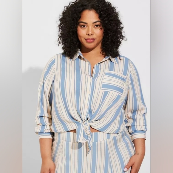 Torrid Lizzie Crinkle Gauze Button Up Stripe Skirt Maxi Set New 2x 3x - Picture 2 of 16
